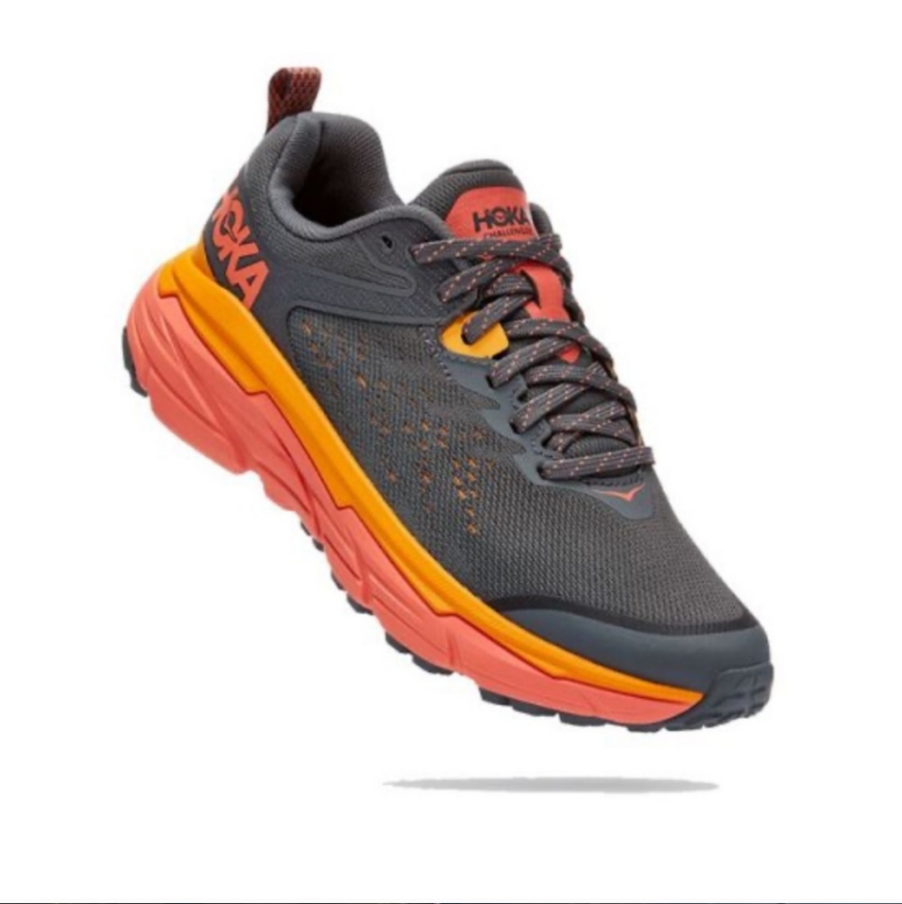 Hoka One One Men's Gray Orange Coral Trail Sneakers